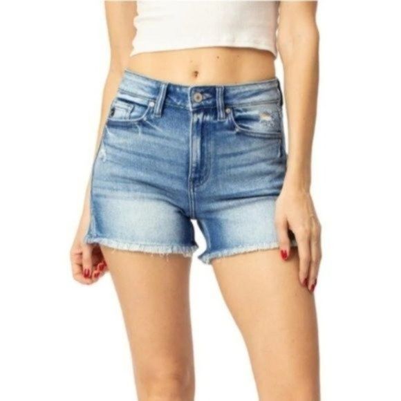 KanCan Pants - KanCan High Rise Raw Hem Jean Shorts